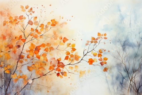 Watercolor Autumn leaves abstract background  Colorful foliage in park