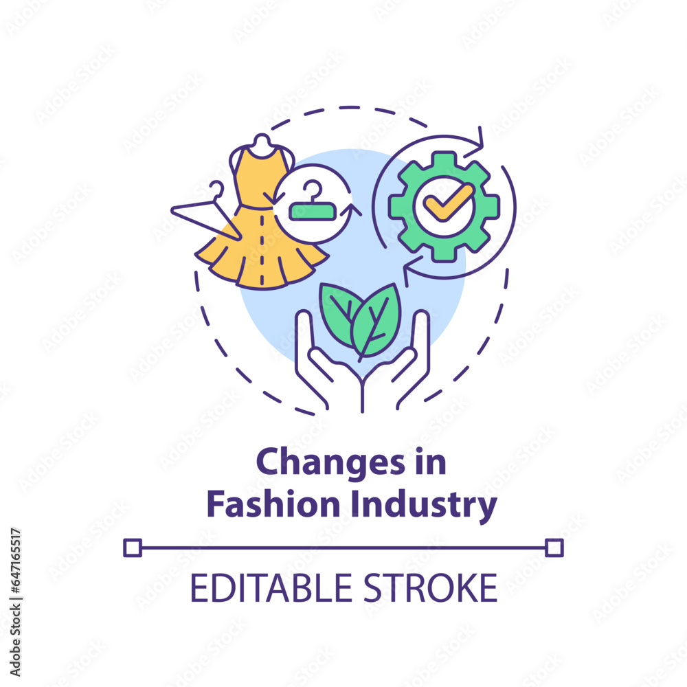 2D editable multicolor icon changes in fashion industry concept, simple isolated vector, sustainable fashion thin line illustration.