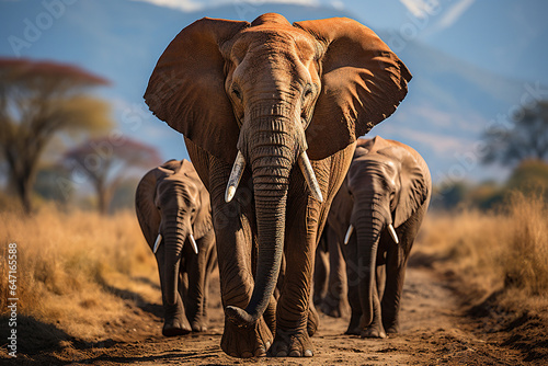 Three elephants on National Park © AI_images