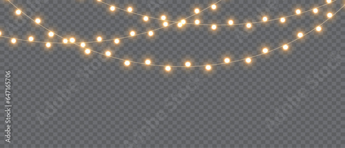 Vector Christmas Lights Magic: Realistic Isolated Design Elements for Festive Greeting Cards, Banners, Posters, and Web Design. Garland Decorations with LED Neon Lamps.