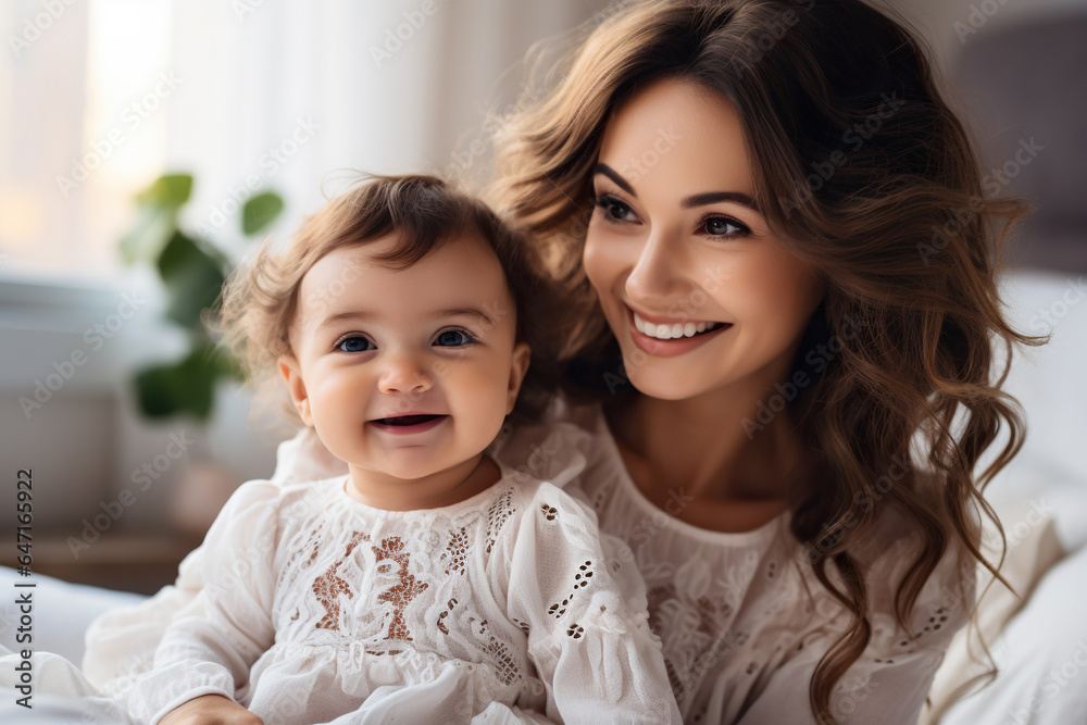Happy loving family. Mother and her daughter child girl playing and hugging Happy loving family. Mother and her daughter child girl playing and hugging