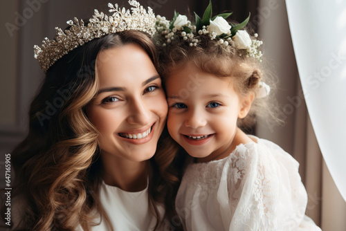 Happy loving family. Mother and her daughter child girl playing and hugging