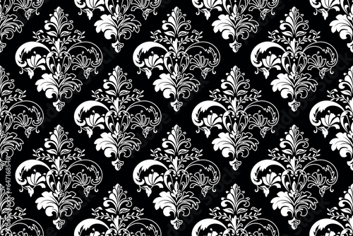 Wallpaper in the style of Baroque. Seamless vector background. White and black floral ornament. Graphic pattern for fabric, wallpaper, packaging. Ornate Damask flower ornament