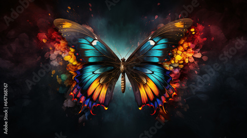 Colorful painted butterfly with wings spread out fly © Black