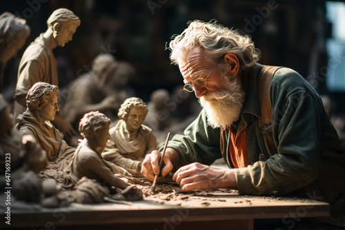 Older Man sculptor creates sculpture clay human model  Generate With Ai.