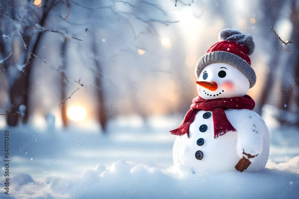 cute snowman with red hat, Generative Ai
