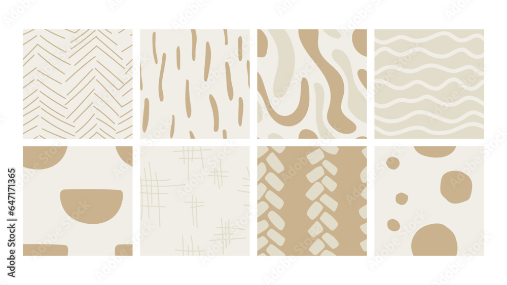 Set of Scandinavian seamless patterns with different lines and shapes