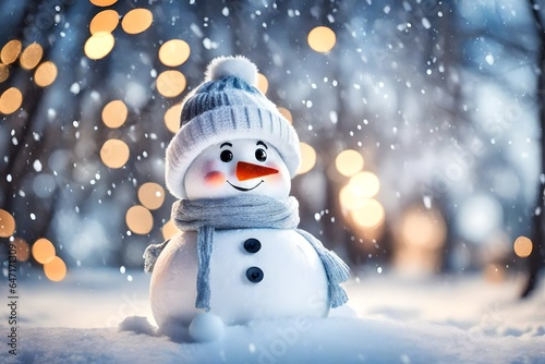 cute snowman with hat, Generative Ai © Eduardo
