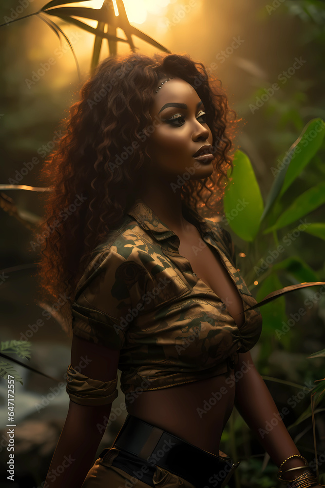 Professional photoshoot of a beautiful African model in nature