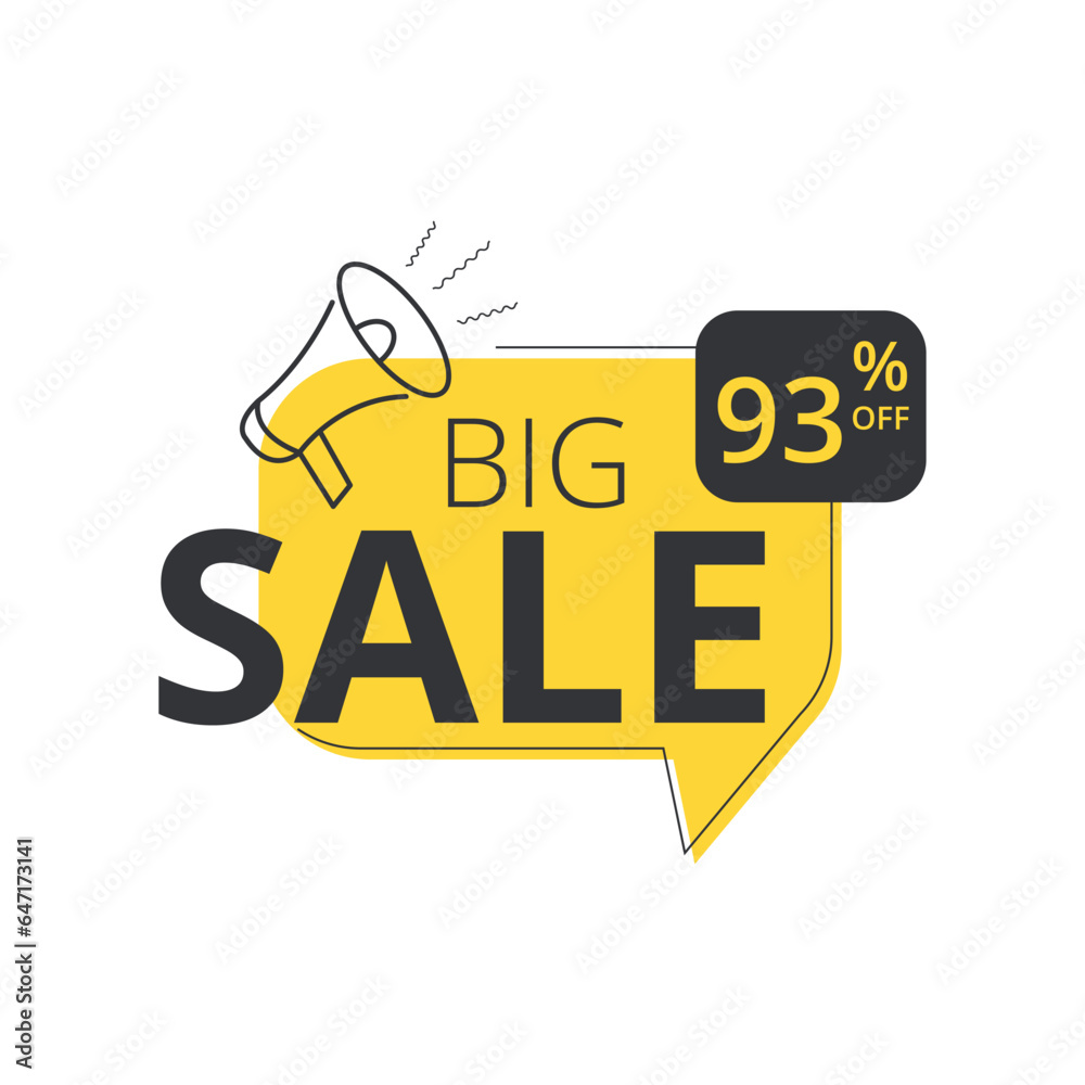 Modern big sale banner composition with abstract vector flat discount background template. Discount promotion layout banner template design up to 93% off. Vector illustration.