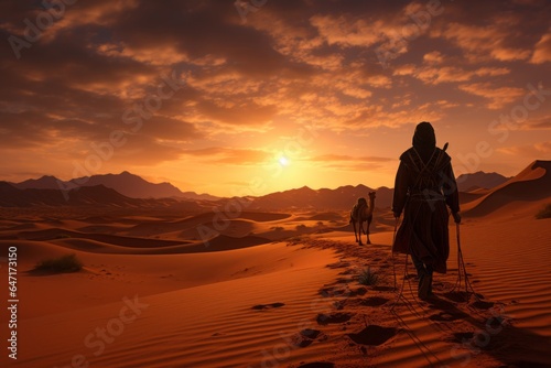  Desert landscape at sunset with sand, Generative AI