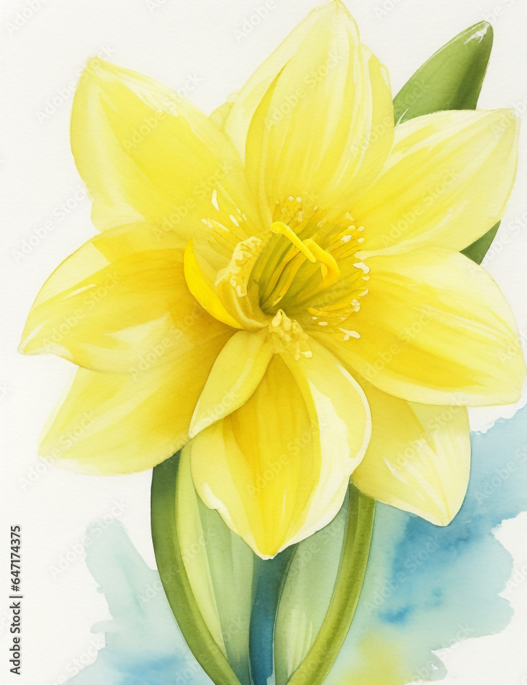 Fototapeta premium Watercolor Daffodil Flower on White Background