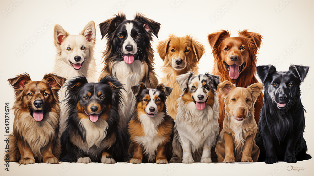 Fototapeta premium group of dog breeds on white background