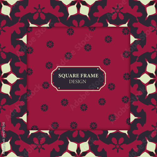 Square Frame with flowers elements, workpiece for your design. Ornamental elements and motifs of Kazakh, Kyrgyz, Uzbek, national Asian decor for plate, textile and print design. Vector. 