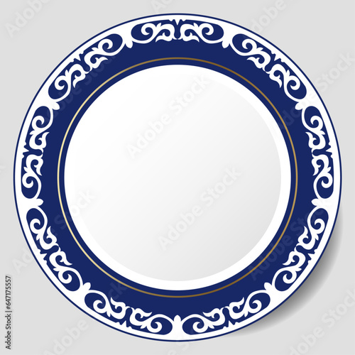 Round Frame, workpiece for your design. Ornamental elements and motifs of Kazakh, Kyrgyz, Uzbek, national Asian decor for plate, textile and print design. Circle frame. Vector. 