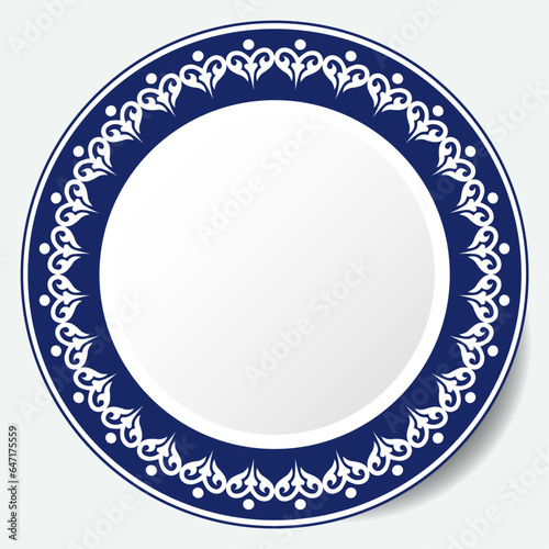 Round Frame, workpiece for your design. Ornamental elements and motifs of Kazakh, Kyrgyz, Uzbek, national Asian decor for plate, textile and print design. Circle frame. Vector. 