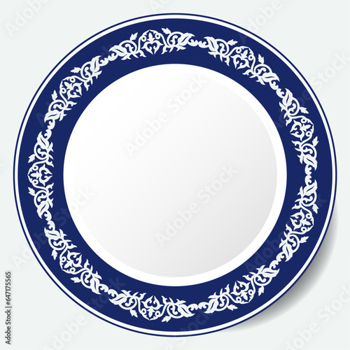 Round Frame, workpiece for your design. Ornamental elements and motifs of Kazakh, Kyrgyz, Uzbek, national Asian decor for plate, textile and print design. Circle frame. Vector. 