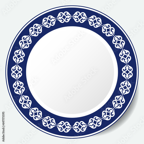 Round Frame, workpiece for your design. Ornamental elements and motifs of Kazakh, Kyrgyz, Uzbek, national Asian decor for plate, textile and print design. Circle frame. Vector. 