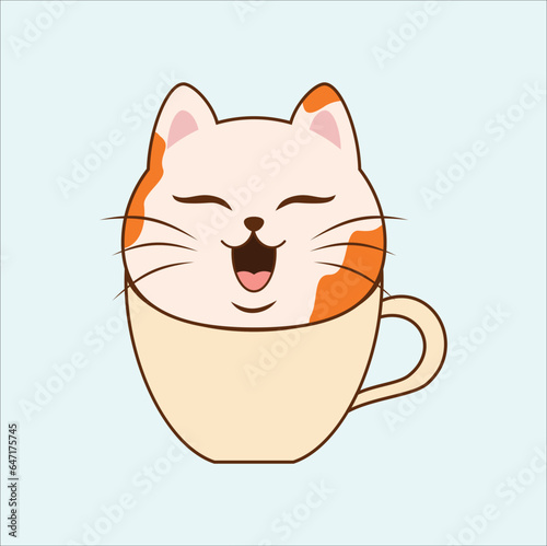 cute cat draw vector illustration collection coffee cats cafe concept doodle cartoon style. suitable for t-shirt, logo, mug, sticker, etc.  Eps 10