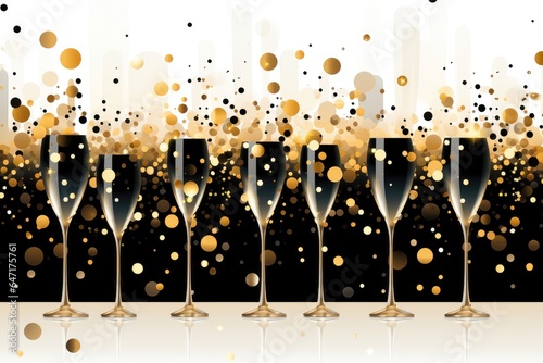 A celebratory background image for creative content, featuring aligned champagne glasses with bubbles rising, setting a festive and elegant ambiance. Illustration