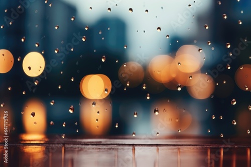A background image capturing the essence of winter, featuring raindrops on a windowpane with blurred street lights, evoking a cozy and contemplative mood. Photorealistic illustration © DIMENSIONS