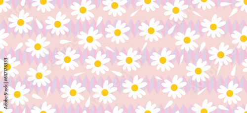 Daisy flower pattern. Beautiful White flower background. floral blossom daisy. Spring white flower design vector. Daisy's on a purple background. Vector design for fabric, wrap paper, print card.