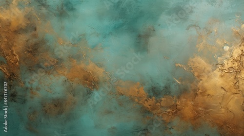 Backdrop, abstract background, high resolution, metal surface, golden and teal colors © Denis