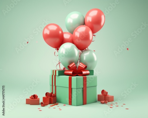 Celebrating a new year, christmas, or birthday with a happy gift of a green box filled with red and white balloons is a joyous reminder of special moments