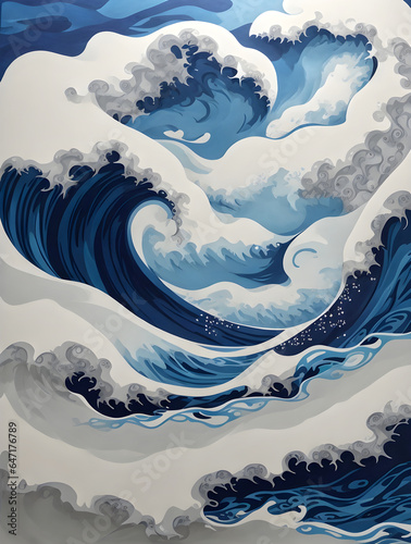 giant wave blue and white with paper layered art © Nisit