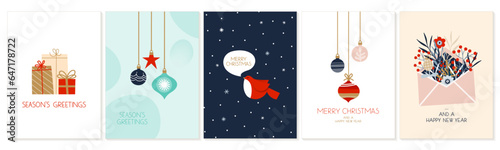 Set Christmas cards with Christmas tree, wreath, christmas elements. Vector illustrations