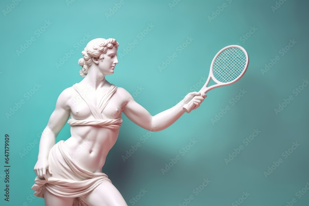 Marble statue of an ancient Greek goddess doing sports on pastel ...