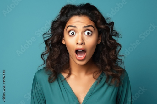 Young woman with short hair she is mouth open then after giving shocking expression