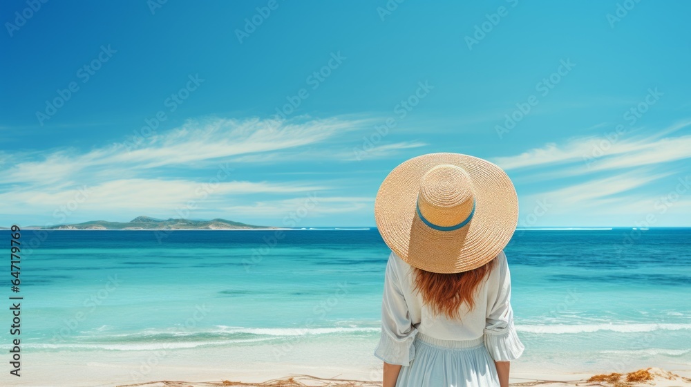 Woman at beach. Generative AI technology. Woman at beach. Generative AI technology.