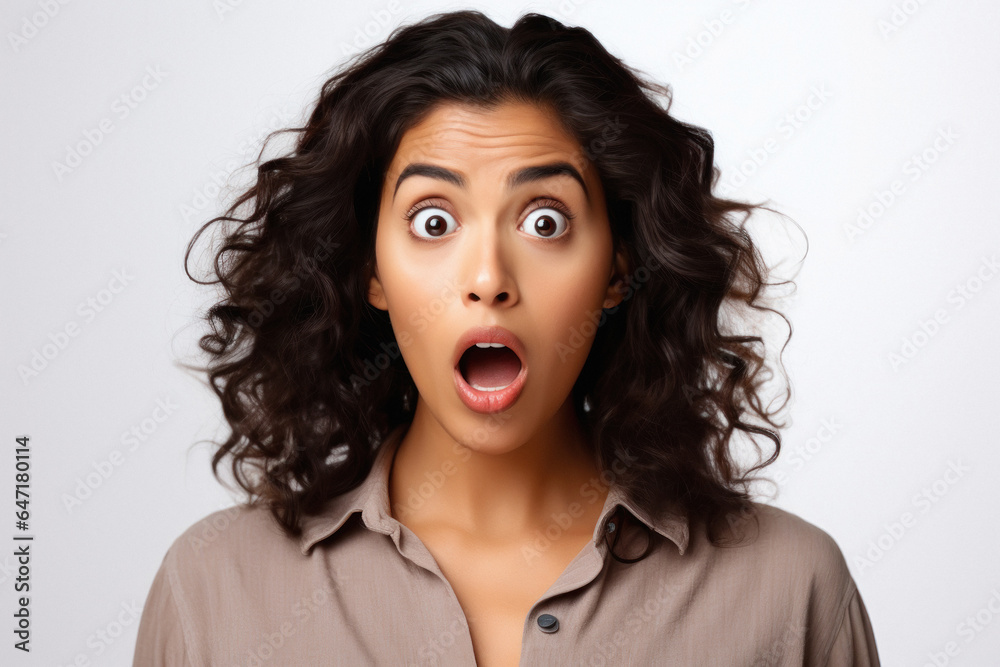 Young woman with short hair she is mouth open then after giving shocking expression Young woman with short hair she is mouth open then after giving shocking expression