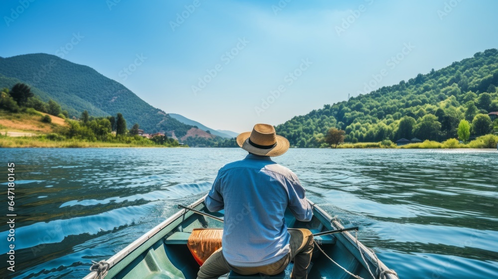 Kayaking at summer lake. Generative AI technology. Kayaking at summer lake. Generative AI technology.