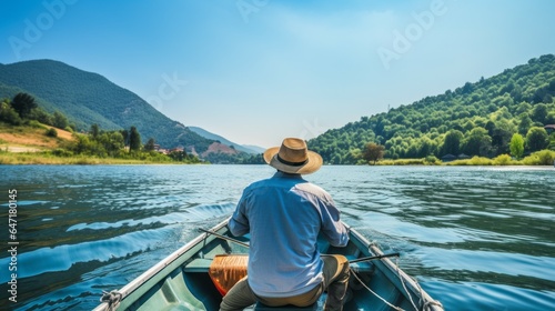 Kayaking at summer lake. Generative AI technology.
