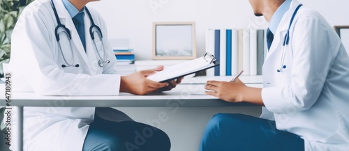 Doctor giving a consultation to a patient and explaining medical informations and diagnosis, Generative AI