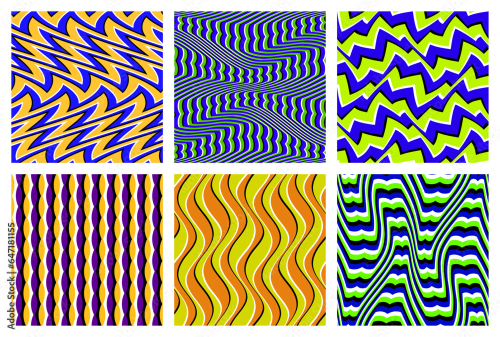 Vector seamless patterns set of color stripes and shapes. Abstract patterned tiles design.