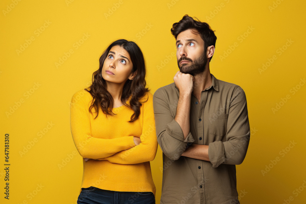 Young indian couple giving shocking expression - obrazy, fototapety, plakaty 