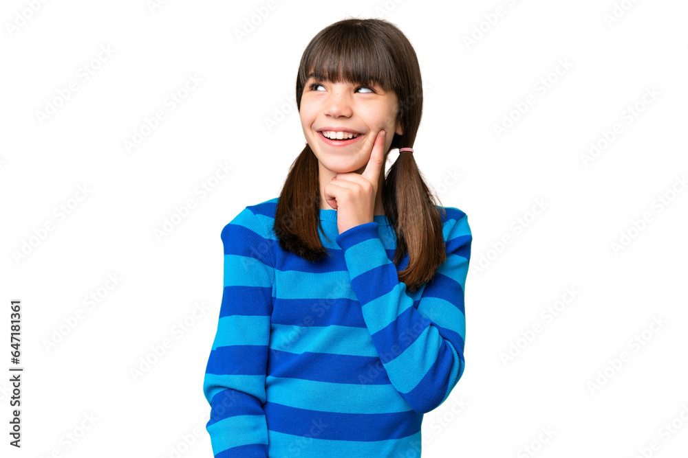 Little caucasian girl over isolated background thinking an idea while looking up Little caucasian girl over isolated background thinking an idea while looking up