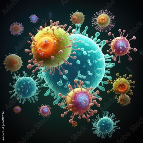 A close up of a bunch of bacteria, benigh gut bacterial cells. Imaginary illustration of microbiome.