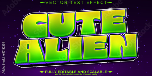 Cartoon alien text effect, editable space and ufo text style