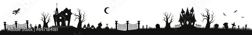 Halloween seamless panorama with halloween silhouette background