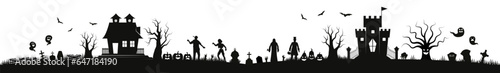 Halloween seamless panorama with halloween silhouette background