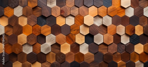 Fototapeta Naklejka Na Ścianę i Meble -  Abstract hexgonal geometric wooden background banner - Brown hexagon 3d wood timber texture wall decor