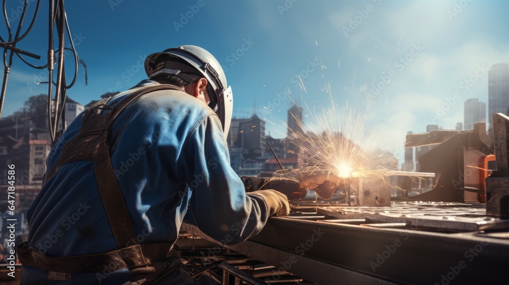 Welder. worker at building project Generative AI technology.