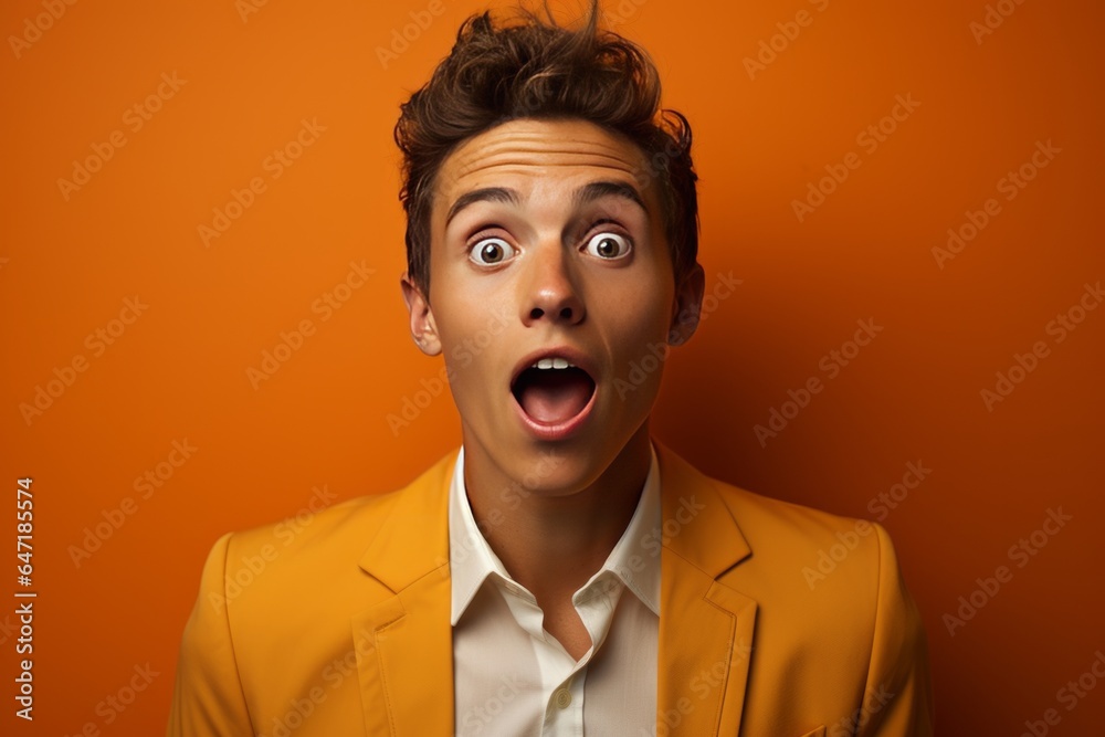 Person showing determination and grit in their expression on an orange background, Generative AI Person showing determination and grit in their expression on an orange background, Generative AI