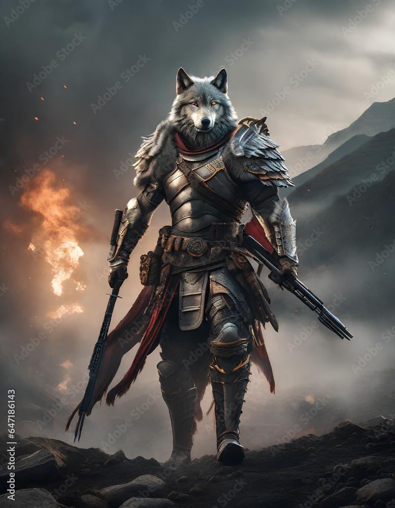 Fototapeta premium AI Art for Men Fantasy Warrior Series (Wolf Captain)