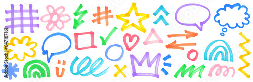 Text marker stroke set, highlighter lines on transparent background 
