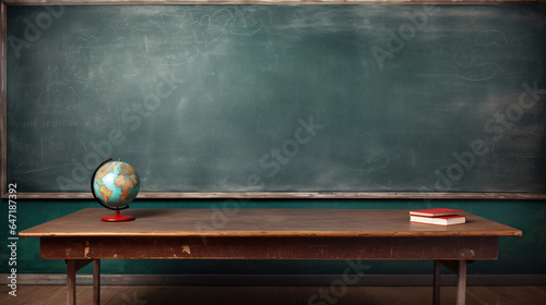 Education image empty table and blackboard